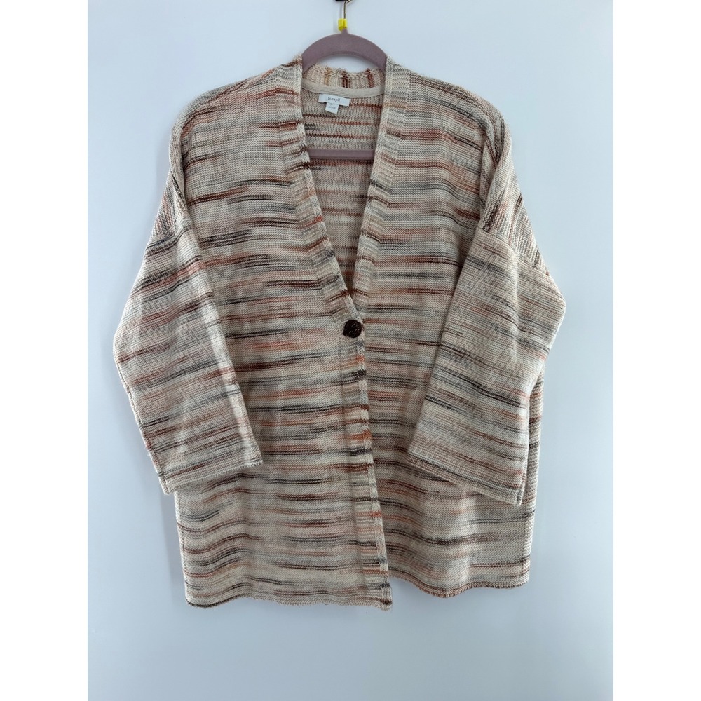 Pure Jill Womens Cardigan Sweater Space Dye Stripe Cotton Blend Neutral Large